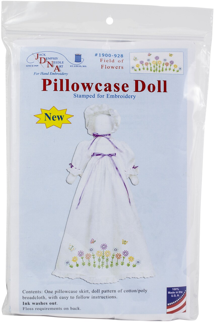 Jack Dempsey Stamped White Pillowcase Doll Kit-Field of Flowers